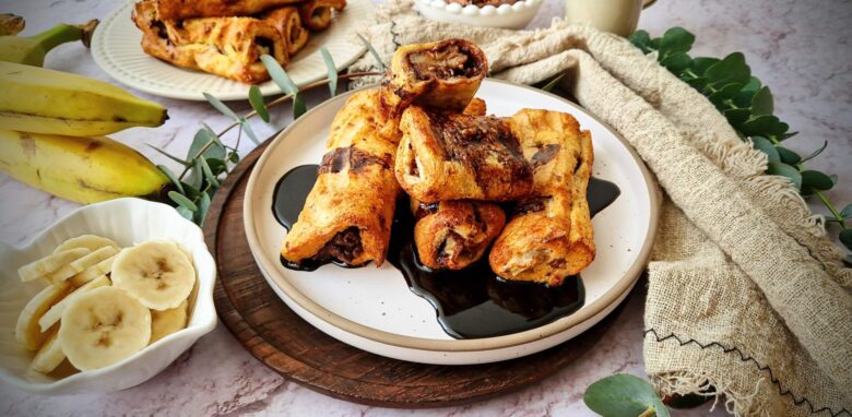 Ρολάκια τοστ στο air fryer με πραλίνα και μπανάνα 12 Ρολάκια τοστ στο air fryer με πραλίνα και μπανάνα